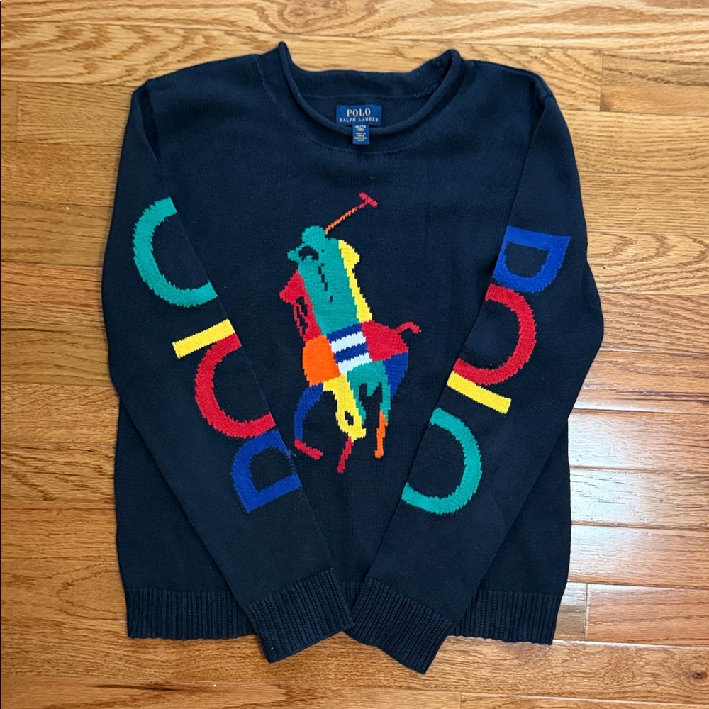 Polo by Ralph Lauren girls Black Sweater with Colorful Logo